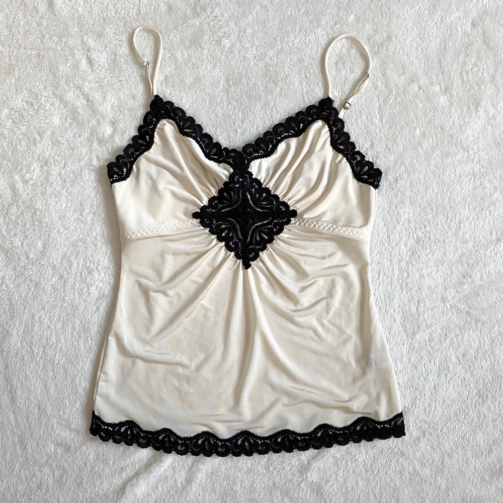 Black Cream Lace Satin Camisole; The Limited SMALL